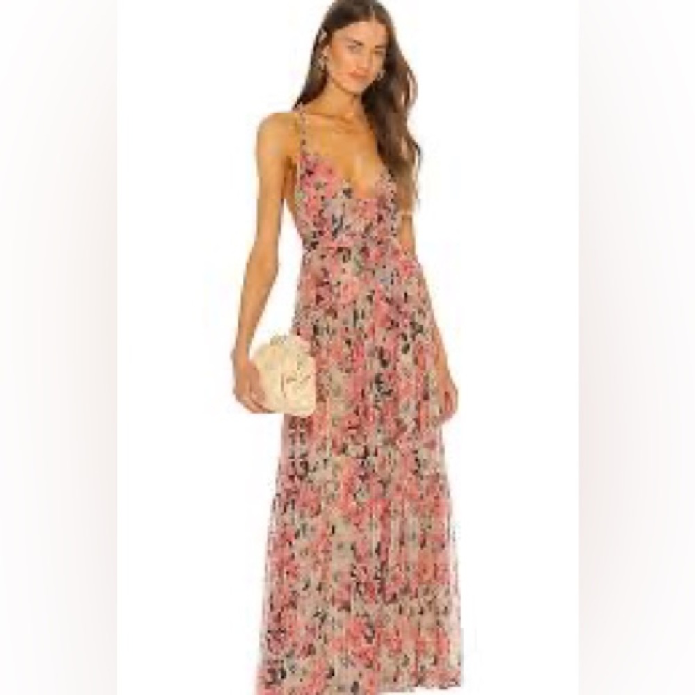 Astr Pink Taupe Eartha Floral Chiffon Maxi Dress Size S
